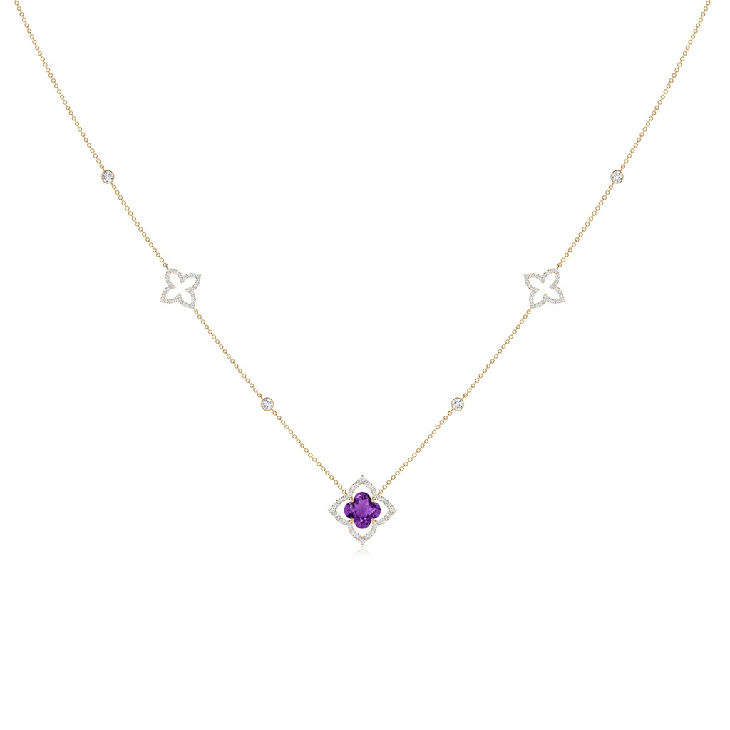 7mm AAAA Clover-Shaped Amethyst Lily Station Necklace in Yellow Gold