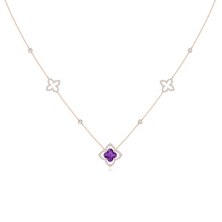 8mm AAAA Clover-Shaped Amethyst Lily Station Necklace in 10K Rose Gold