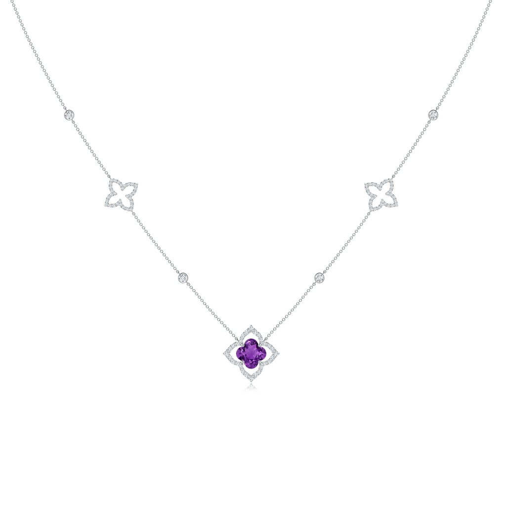 8mm AAAA Clover-Shaped Amethyst Lily Station Necklace in White Gold