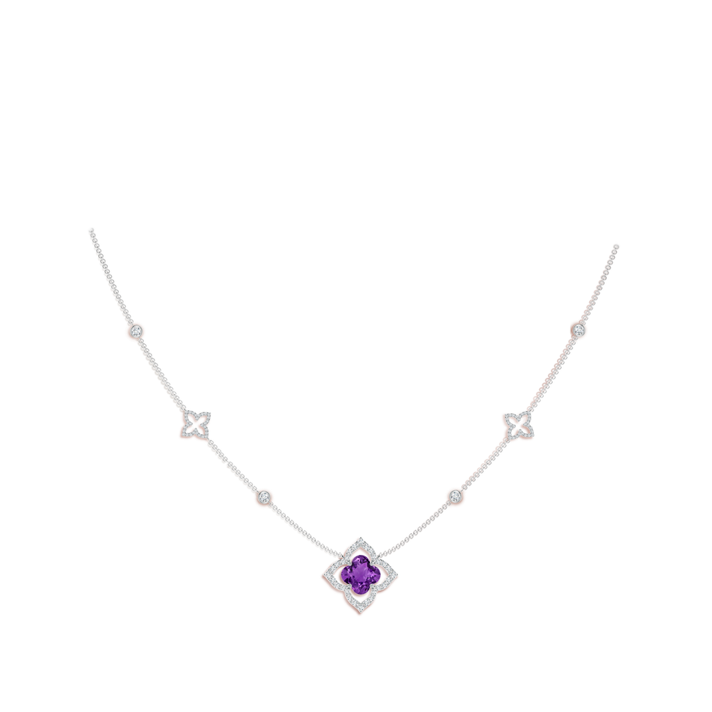 8mm AAAA Clover-Shaped Amethyst Lily Station Necklace in White Gold Body-Neck
