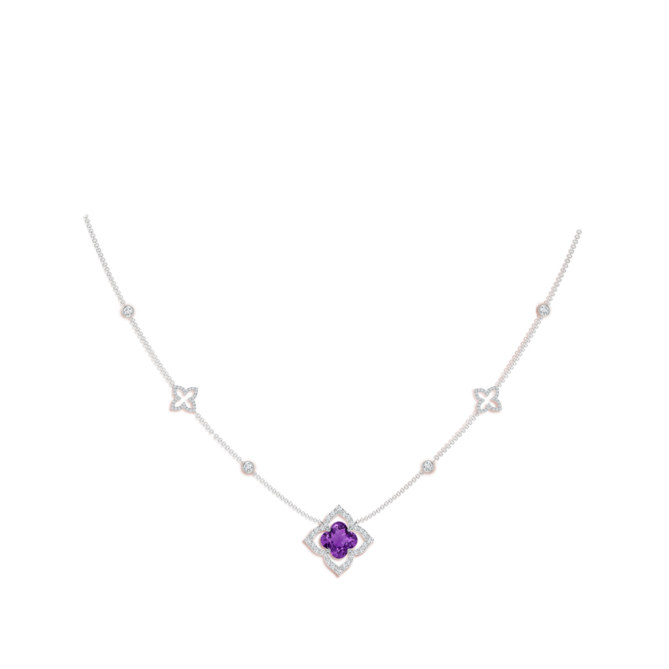 8mm AAAA Clover-Shaped Amethyst Lily Station Necklace in White Gold body-neck