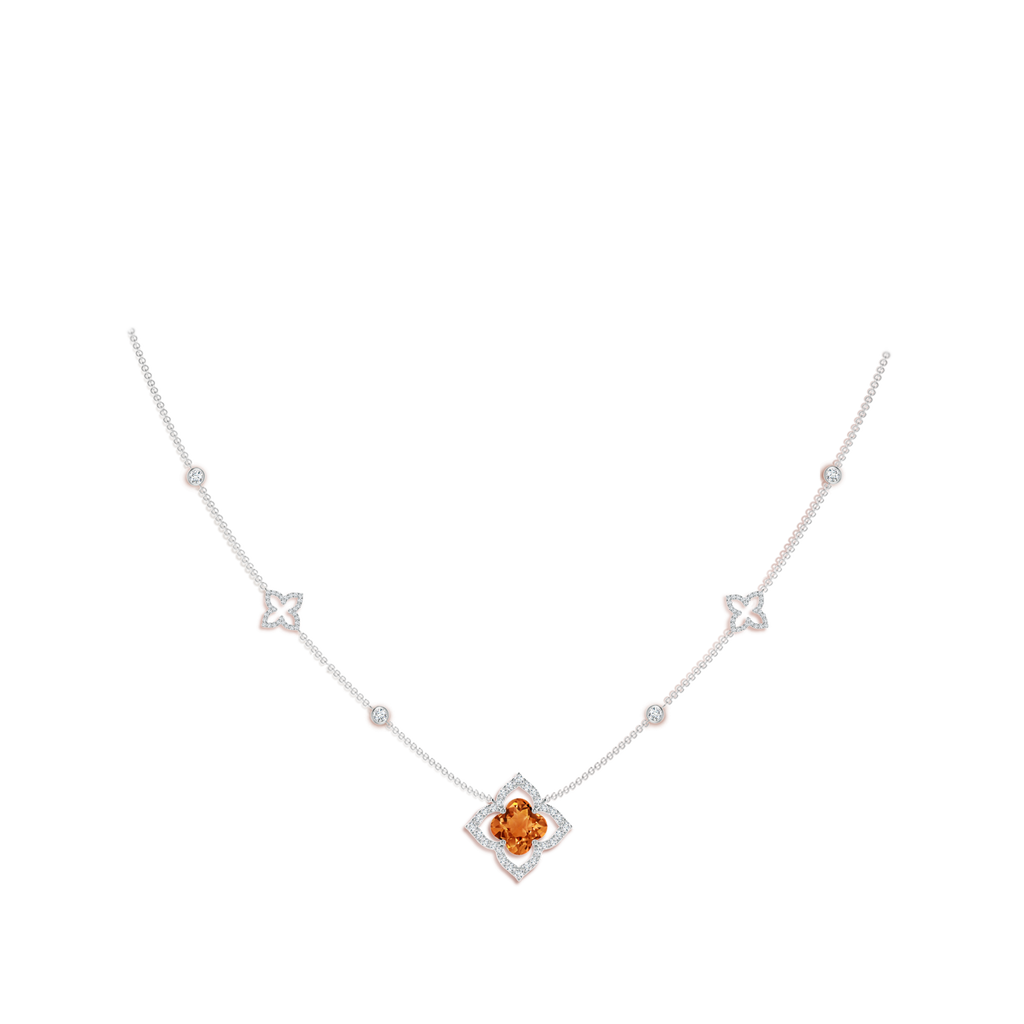 8mm AAAA Clover-Shaped Citrine Lily Station Necklace in White Gold Body-Neck