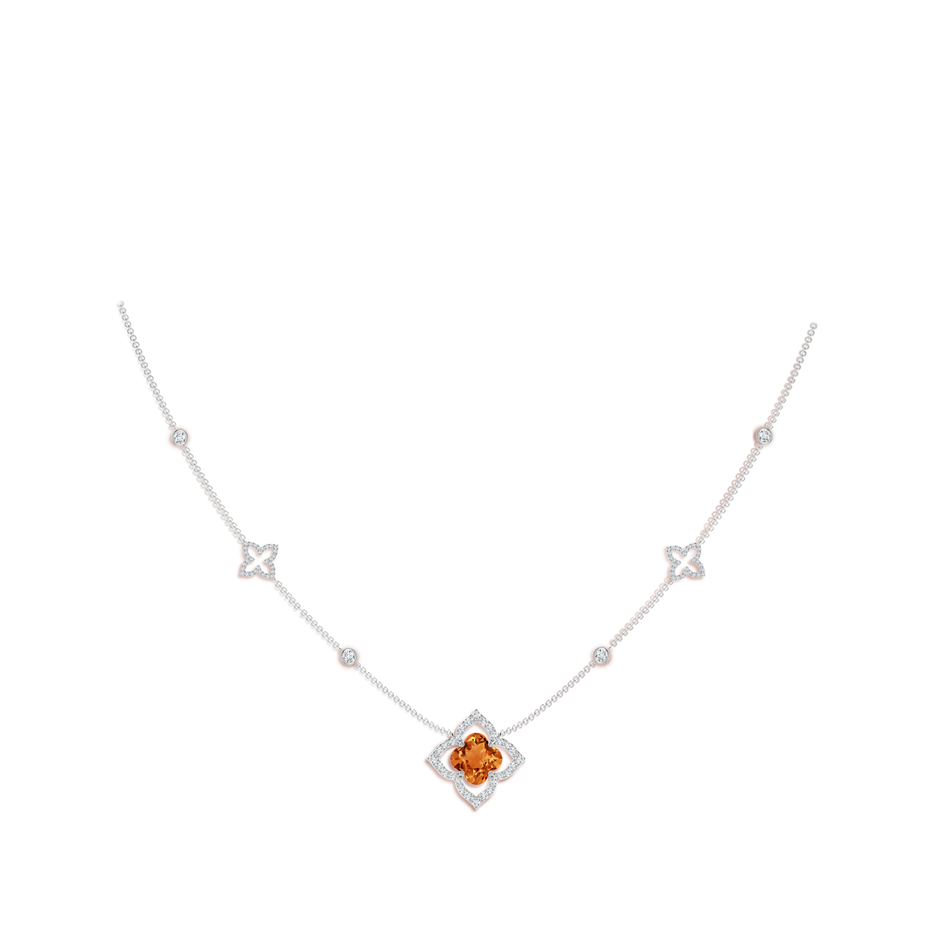 8mm AAAA Clover-Shaped Citrine Lily Station Necklace in White Gold body-neck