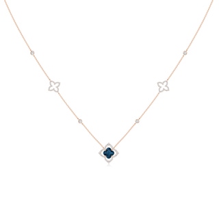 7mm AAAA Clover-Shaped London Blue Topaz Lily Station Necklace in 9K Rose Gold