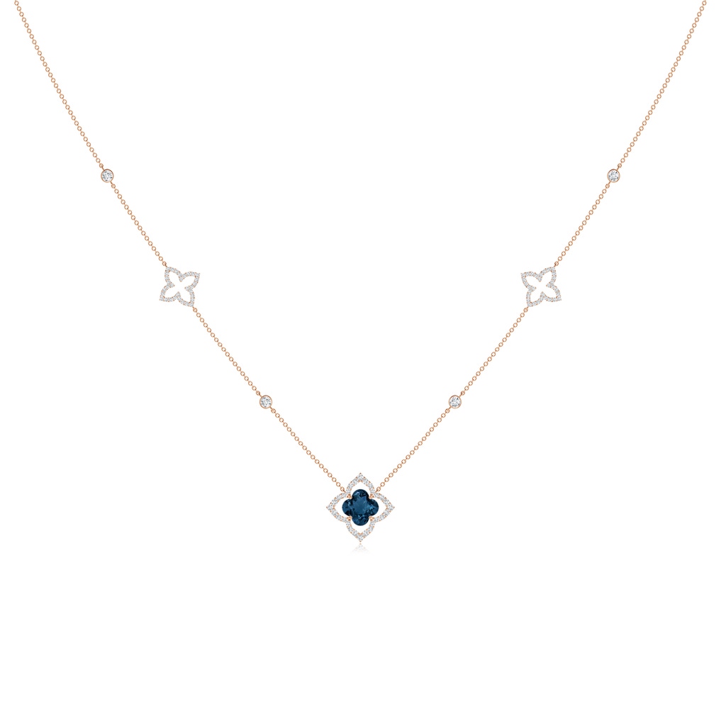 7mm AAAA Clover-Shaped London Blue Topaz Lily Station Necklace in Rose Gold