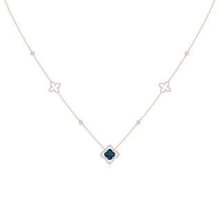 7mm AAAA Clover-Shaped London Blue Topaz Lily Station Necklace in Rose Gold