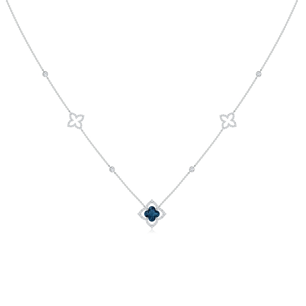 7mm AAAA Clover-Shaped London Blue Topaz Lily Station Necklace in White Gold