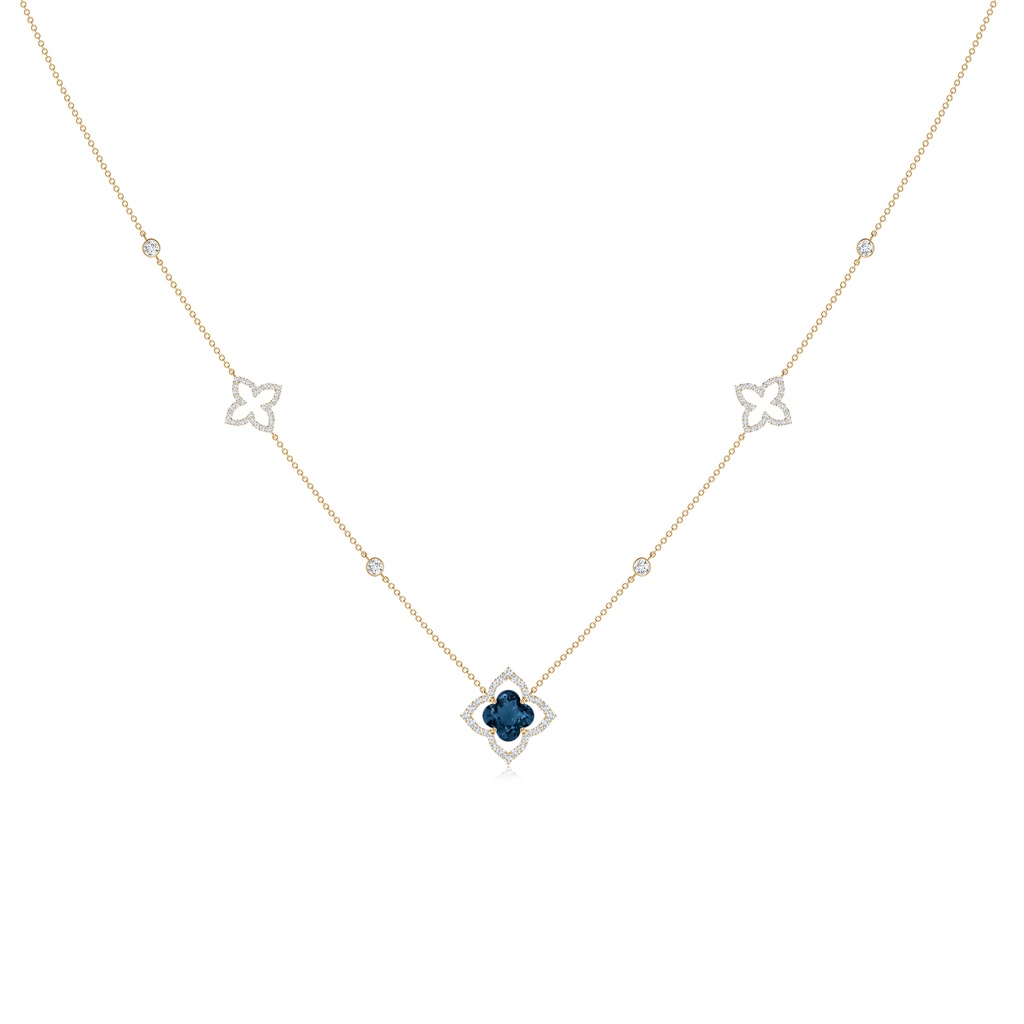 7mm AAAA Clover-Shaped London Blue Topaz Lily Station Necklace in Yellow Gold