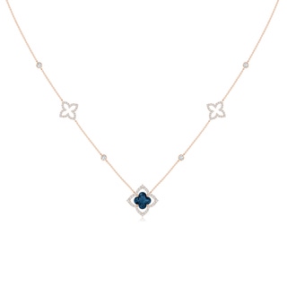 8mm AAAA Clover-Shaped London Blue Topaz Lily Station Necklace in 9K Rose Gold