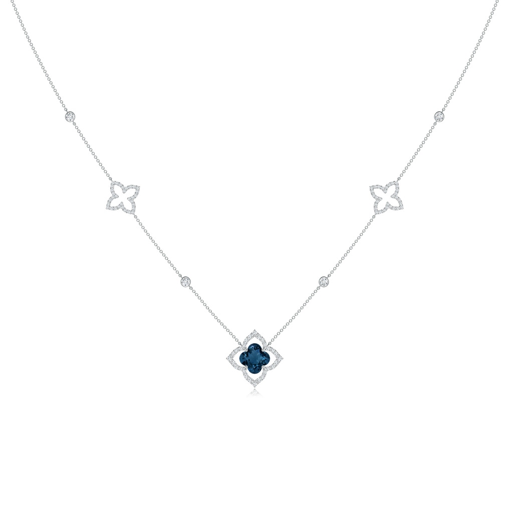 8mm AAAA Clover-Shaped London Blue Topaz Lily Station Necklace in White Gold