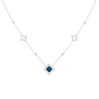 8mm AAAA Clover-Shaped London Blue Topaz Lily Station Necklace in White Gold