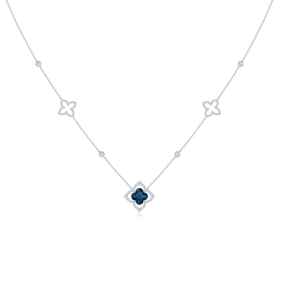 8mm AAAA Clover-Shaped London Blue Topaz Lily Station Necklace in White Gold 