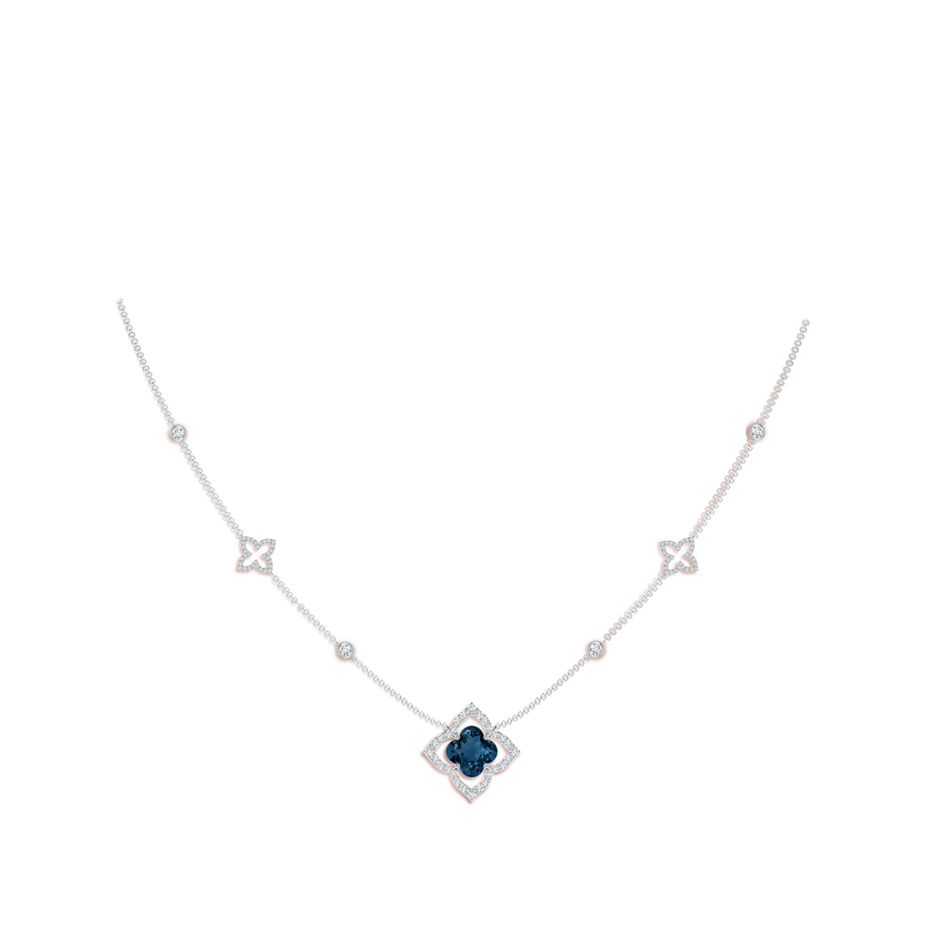 8mm AAAA Clover-Shaped London Blue Topaz Lily Station Necklace in White Gold Body-Neck