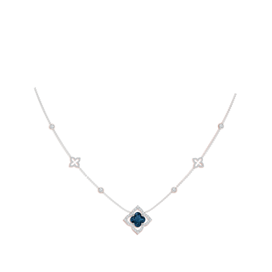 8mm AAAA Clover-Shaped London Blue Topaz Lily Station Necklace in White Gold body-neck