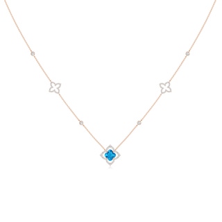 7mm AAAA Clover-Shaped Swiss Blue Topaz Lily Station Necklace in 10K Rose Gold