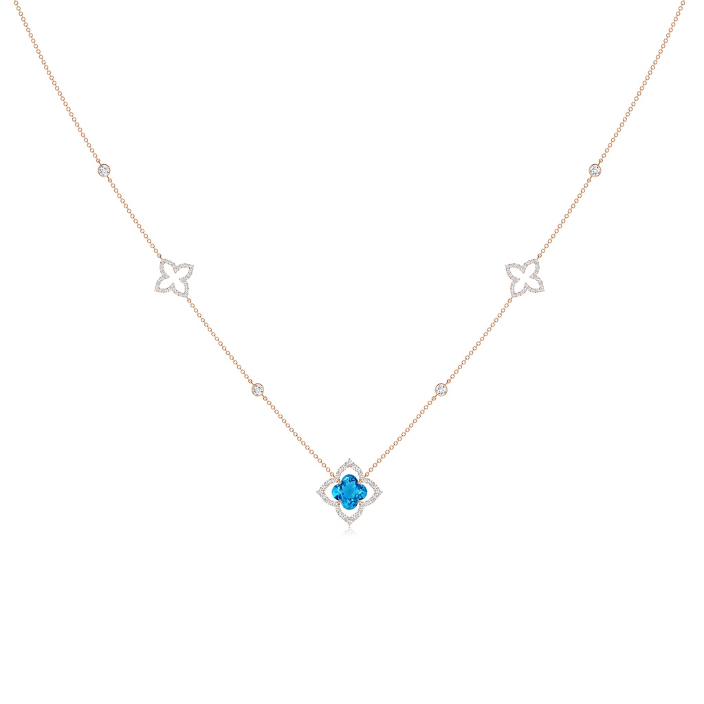 7mm AAAA Clover-Shaped Swiss Blue Topaz Lily Station Necklace in Rose Gold