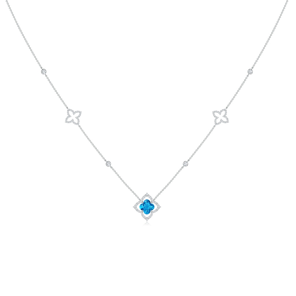 7mm AAAA Clover-Shaped Swiss Blue Topaz Lily Station Necklace in White Gold