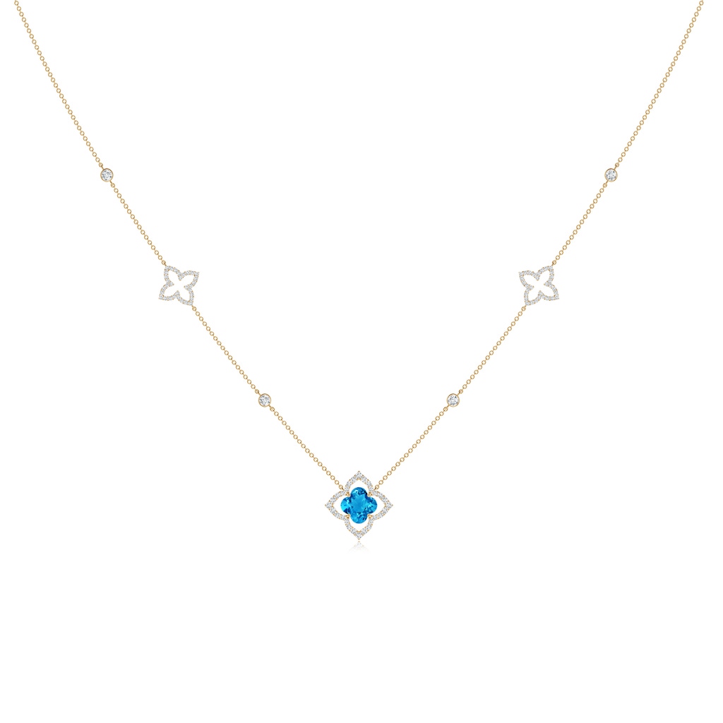 7mm AAAA Clover-Shaped Swiss Blue Topaz Lily Station Necklace in Yellow Gold