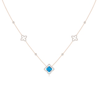 8mm AAAA Clover-Shaped Swiss Blue Topaz Lily Station Necklace in Rose Gold