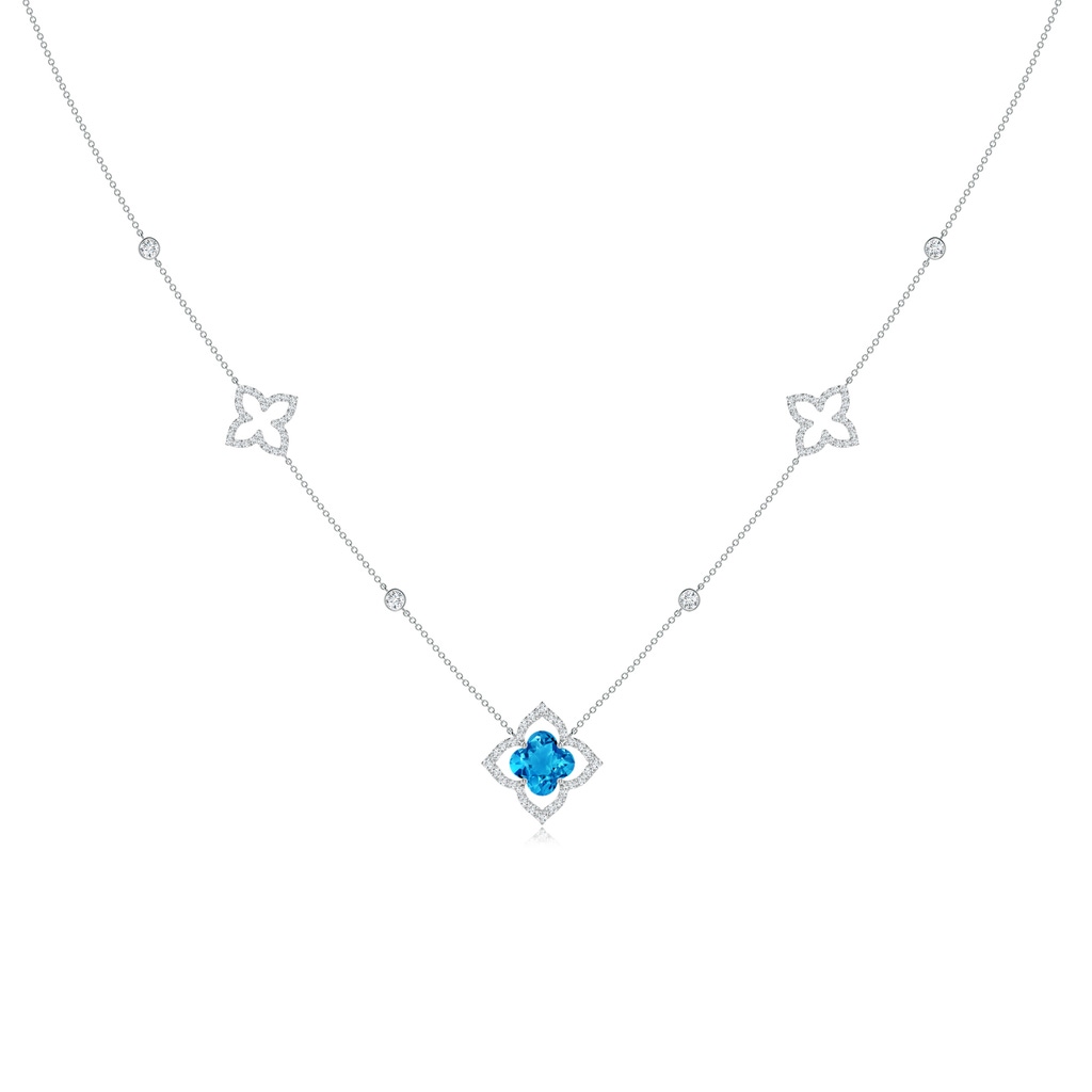 8mm AAAA Clover-Shaped Swiss Blue Topaz Lily Station Necklace in White Gold
