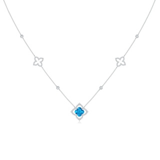 8mm AAAA Clover-Shaped Swiss Blue Topaz Lily Station Necklace in White Gold