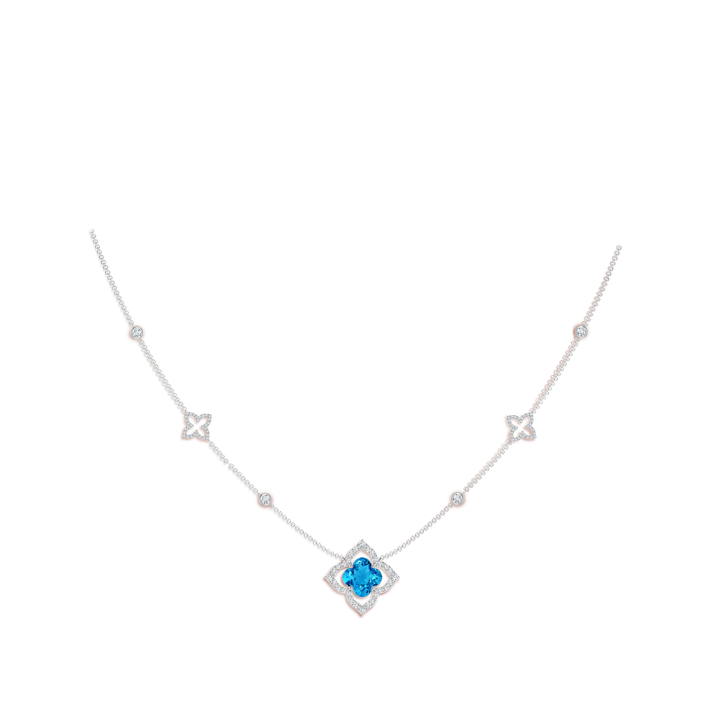 8mm AAAA Clover-Shaped Swiss Blue Topaz Lily Station Necklace in White Gold Body-Neck
