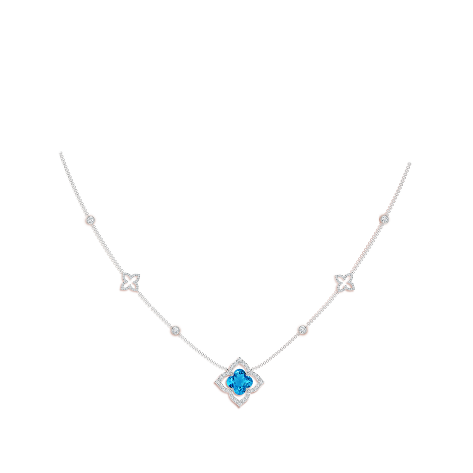 8mm AAAA Clover-Shaped Swiss Blue Topaz Lily Station Necklace in White Gold body-neck