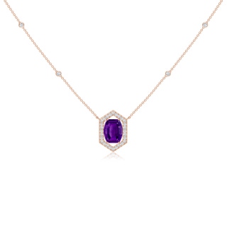 10x8mm AAAA Barrel-Shaped Amethyst and Diamond Station Necklace in 10K Rose Gold