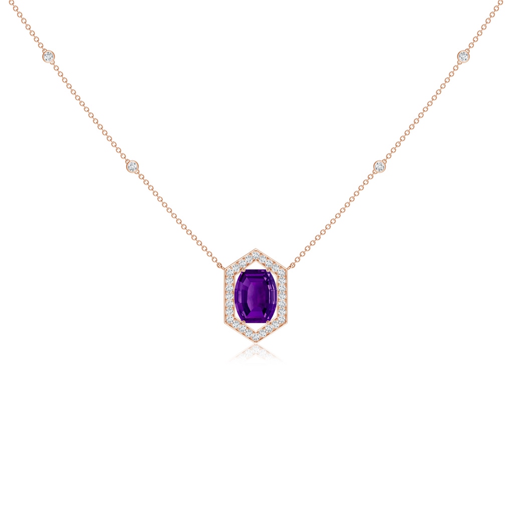 10x8mm AAAA Barrel-Shaped Amethyst and Diamond Station Necklace in Rose Gold