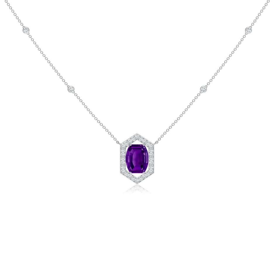 10x8mm AAAA Barrel-Shaped Amethyst and Diamond Station Necklace in White Gold 