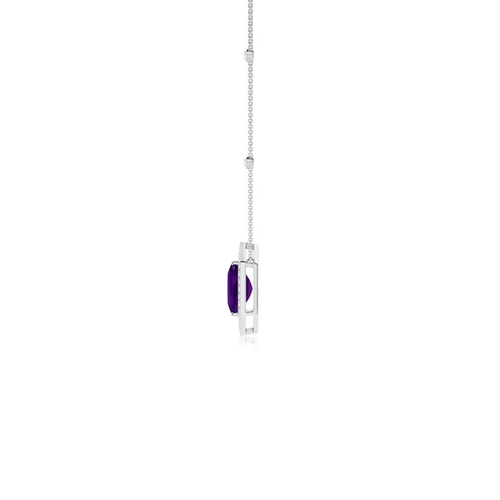 10x8mm AAAA Barrel-Shaped Amethyst and Diamond Station Necklace in White Gold Side-2