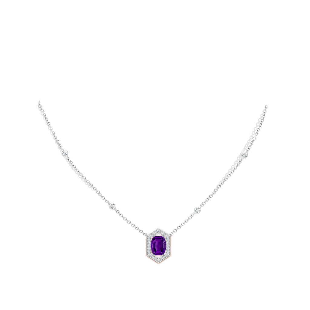 10x8mm AAAA Barrel-Shaped Amethyst and Diamond Station Necklace in White Gold Body-Neck