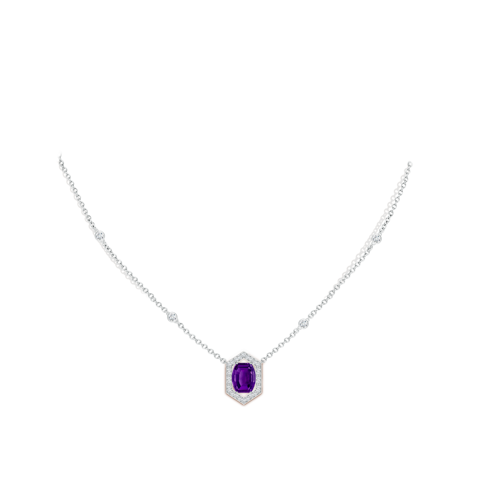 10x8mm AAAA Barrel-Shaped Amethyst and Diamond Station Necklace in White Gold body-neck