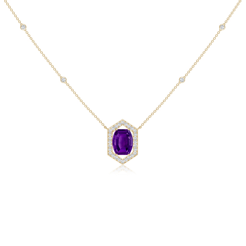10x8mm AAAA Barrel-Shaped Amethyst and Diamond Station Necklace in Yellow Gold