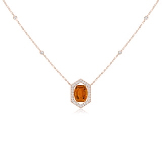 10x8mm AAAA Barrel-Shaped Citrine and Diamond Station Necklace in 10K Rose Gold