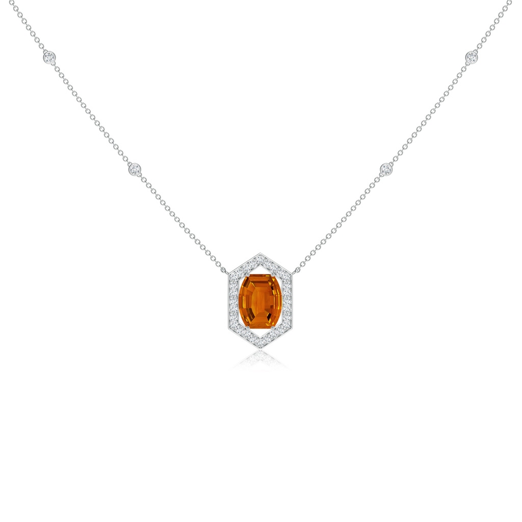 10x8mm AAAA Barrel-Shaped Citrine and Diamond Station Necklace in P950 Platinum