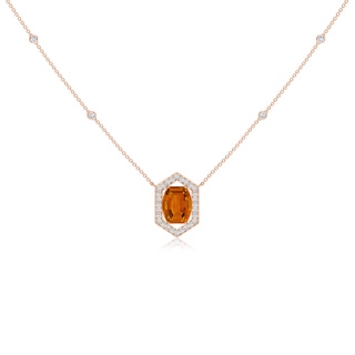 10x8mm AAAA Barrel-Shaped Citrine and Diamond Station Necklace in Rose Gold