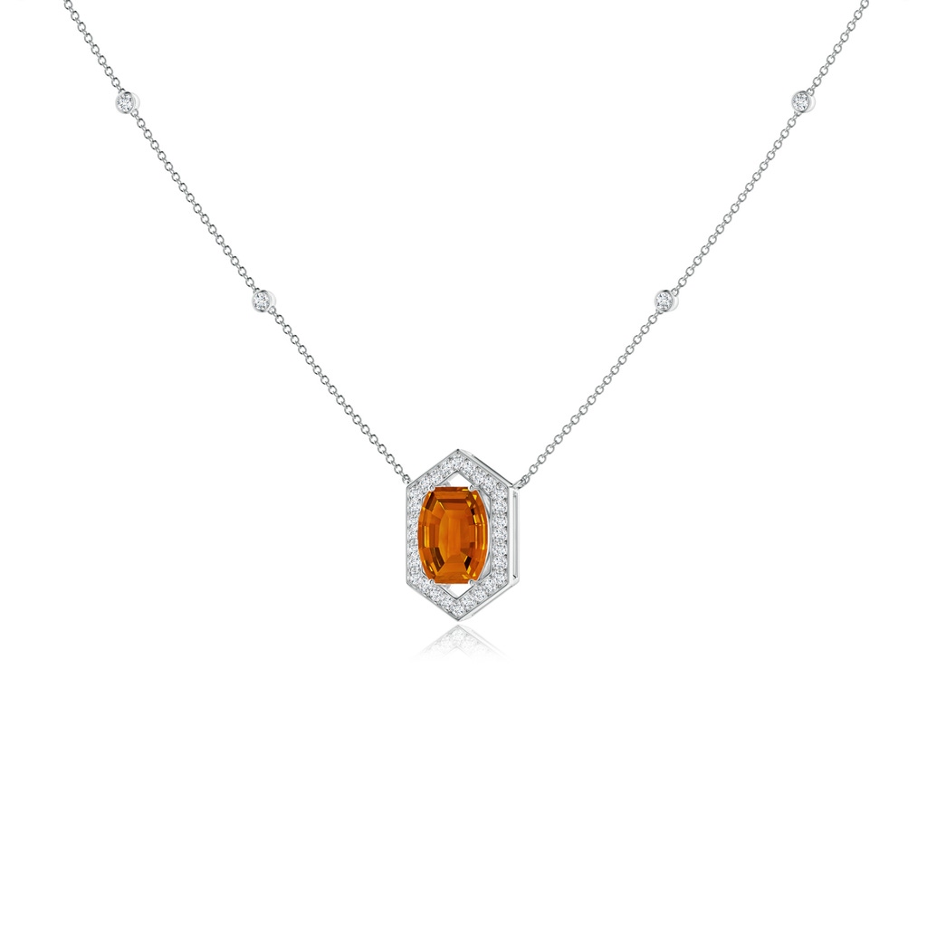 10x8mm AAAA Barrel-Shaped Citrine and Diamond Station Necklace in White Gold Side-1