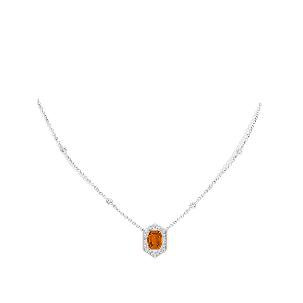 10x8mm AAAA Barrel-Shaped Citrine and Diamond Station Necklace in White Gold Body-Neck