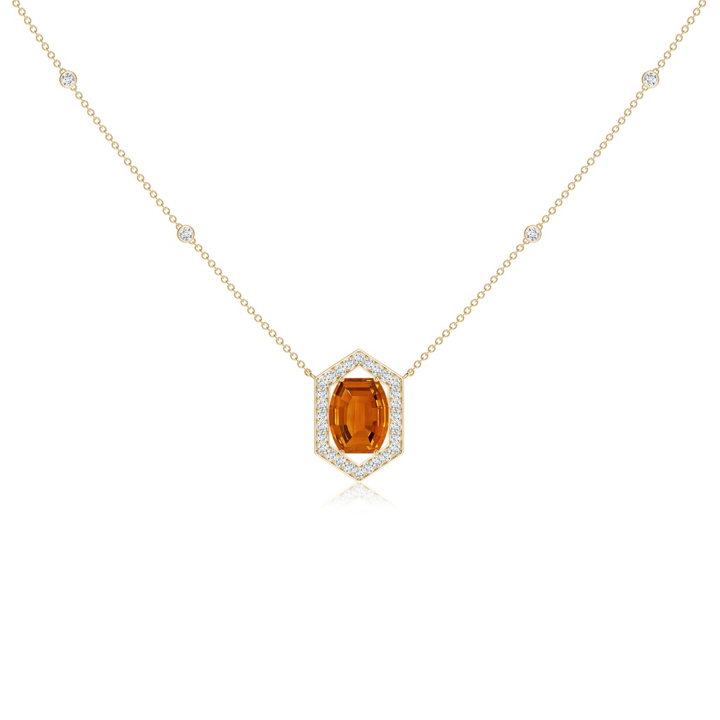 10x8mm AAAA Barrel-Shaped Citrine and Diamond Station Necklace in Yellow Gold