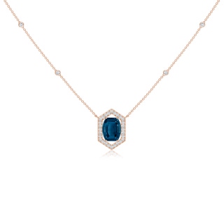 10x8mm AAAA Barrel-Shaped London Blue Topaz and Diamond Station Necklace in 10K Rose Gold