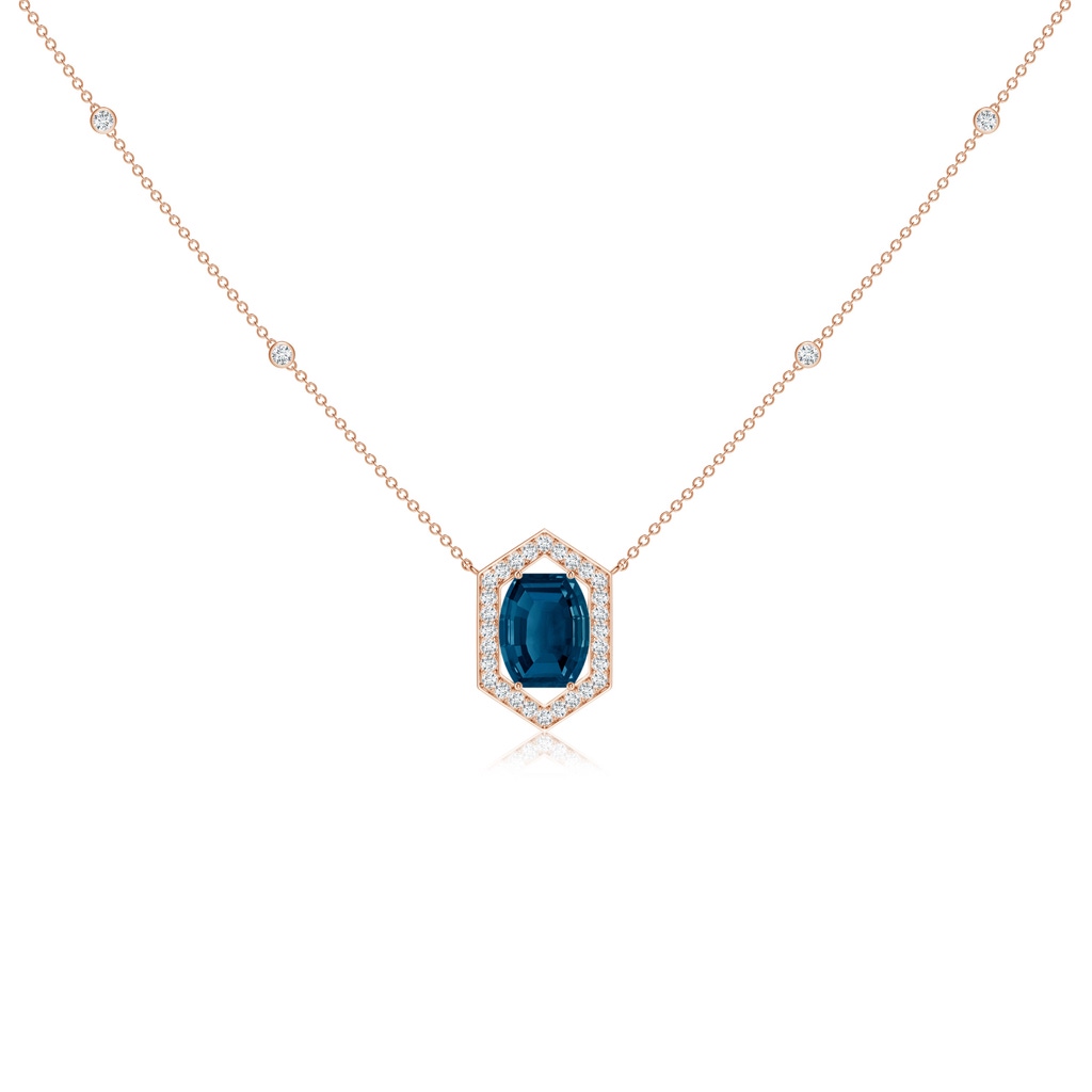 10x8mm AAAA Barrel-Shaped London Blue Topaz and Diamond Station Necklace in Rose Gold