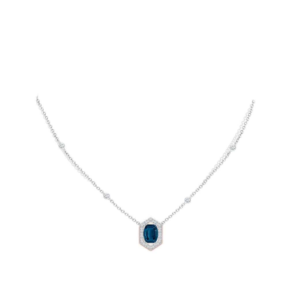 10x8mm AAAA Barrel-Shaped London Blue Topaz and Diamond Station Necklace in White Gold Body-Neck