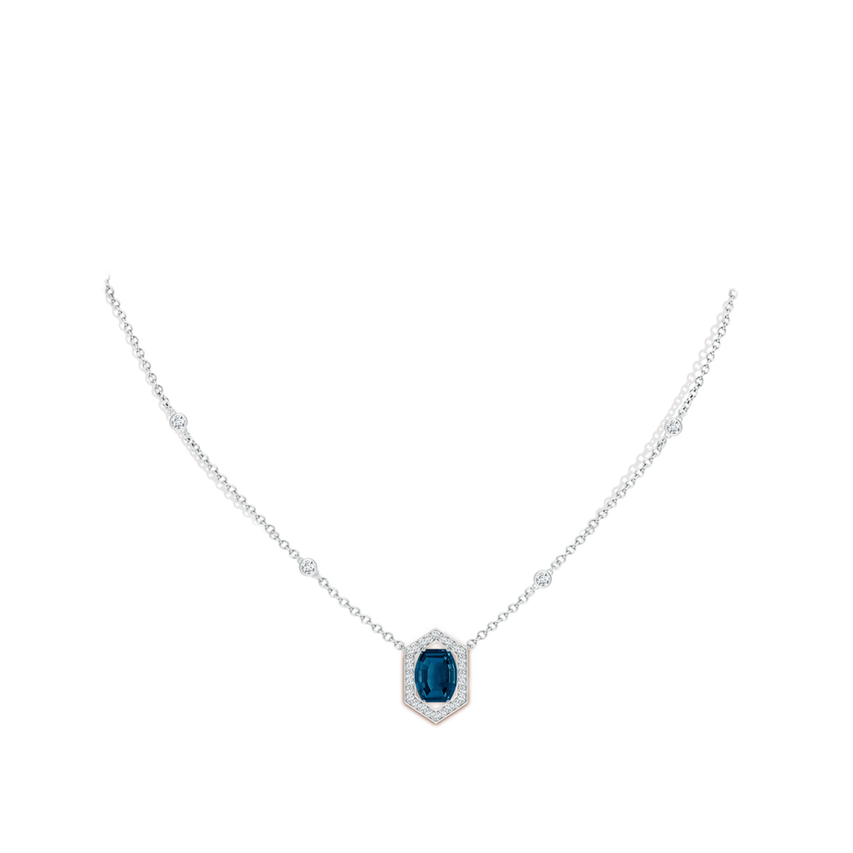 10x8mm AAAA Barrel-Shaped London Blue Topaz and Diamond Station Necklace in White Gold body-neck