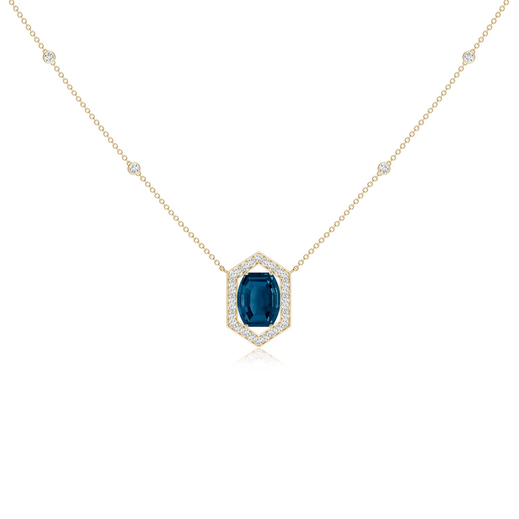 10x8mm AAAA Barrel-Shaped London Blue Topaz and Diamond Station Necklace in Yellow Gold