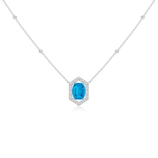 10x8mm AAAA Barrel-Shaped Swiss Blue Topaz and Diamond Station Necklace in P950 Platinum