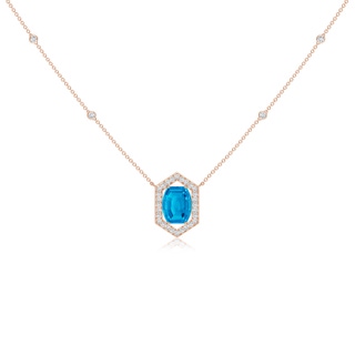 10x8mm AAAA Barrel-Shaped Swiss Blue Topaz and Diamond Station Necklace in Rose Gold