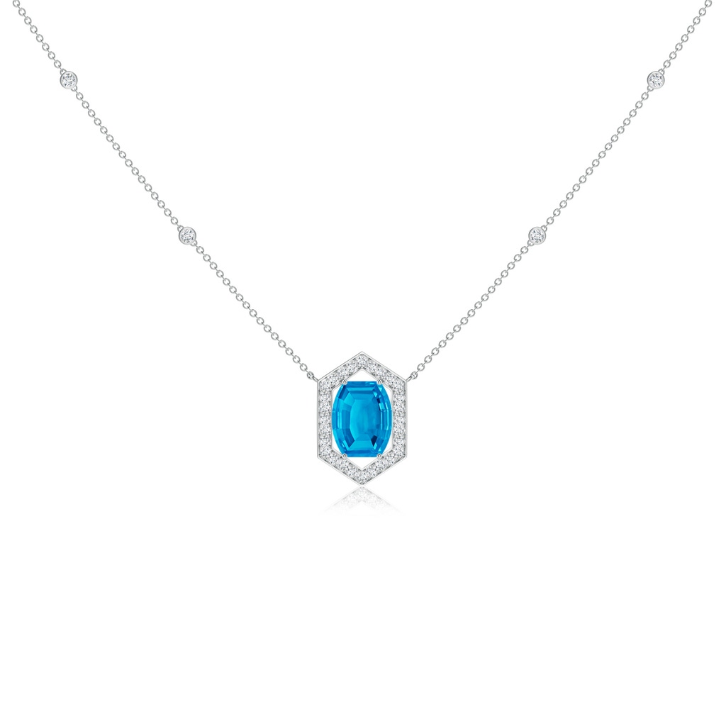 10x8mm AAAA Barrel-Shaped Swiss Blue Topaz and Diamond Station Necklace in White Gold