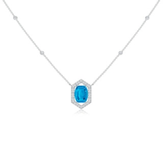 10x8mm AAAA Barrel-Shaped Swiss Blue Topaz and Diamond Station Necklace in White Gold