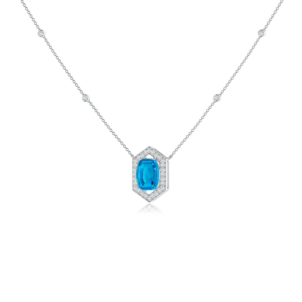 10x8mm AAAA Barrel-Shaped Swiss Blue Topaz and Diamond Station Necklace in White Gold Side-1